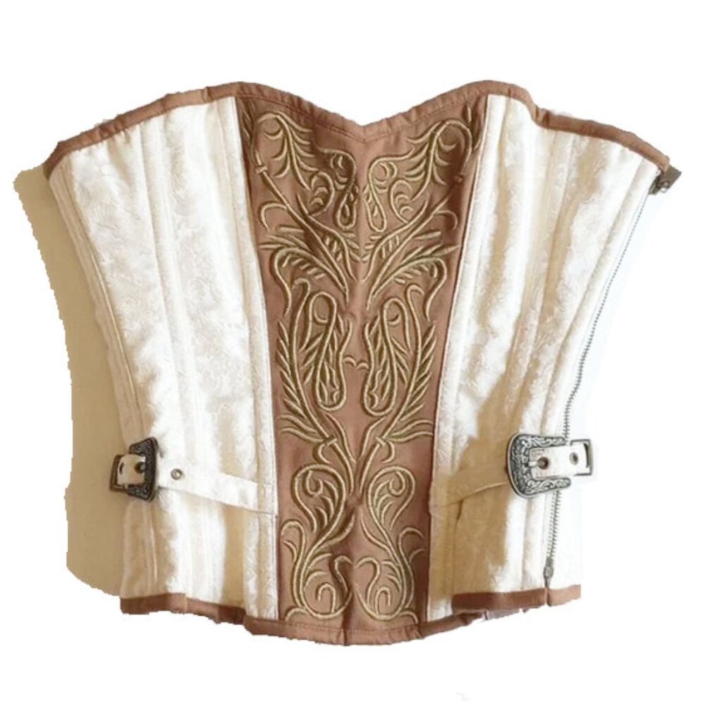 Vintage Goth London Embroidered Brocade Steel Boned Steampunk Corset 26